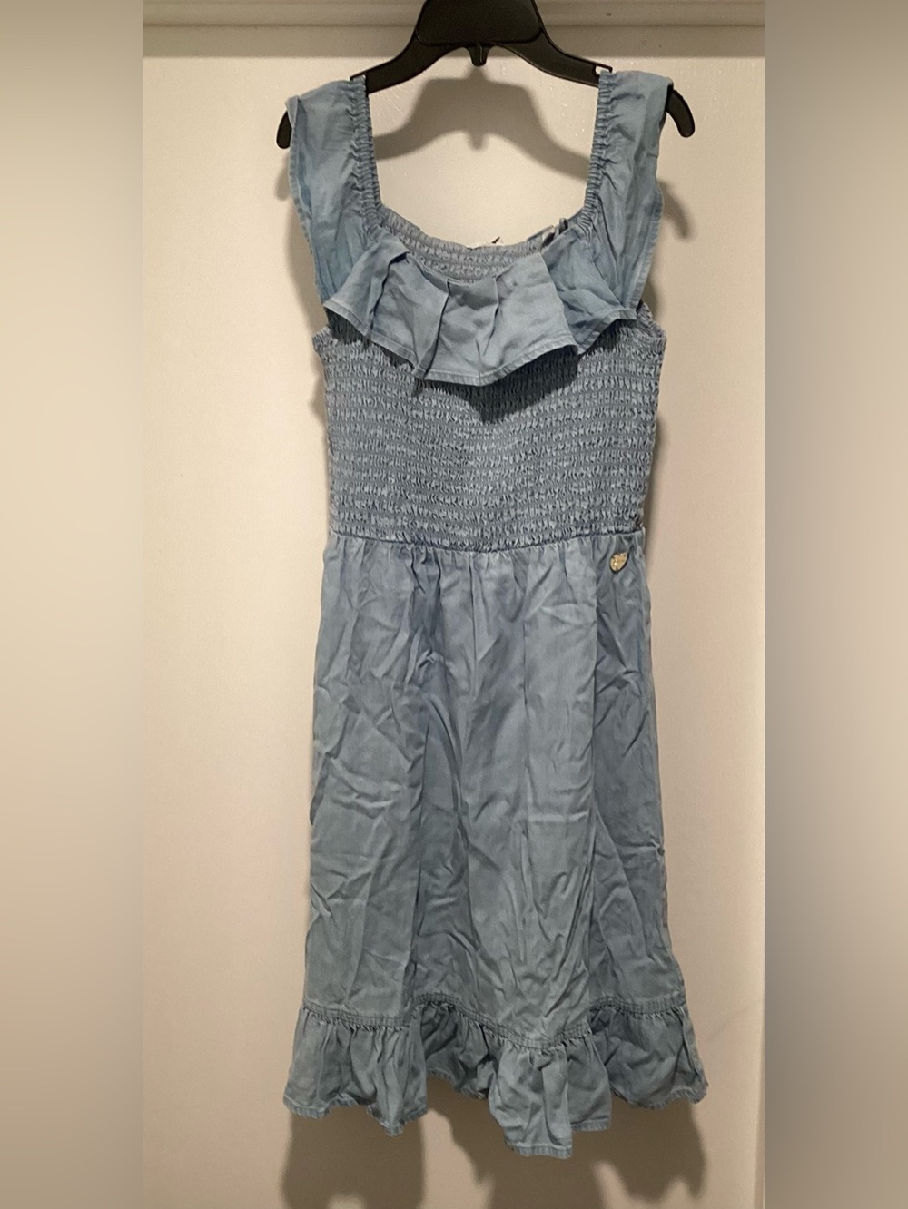 Guess Summer Cloud Light Blue Denim Sundress with Ruffle Neckline